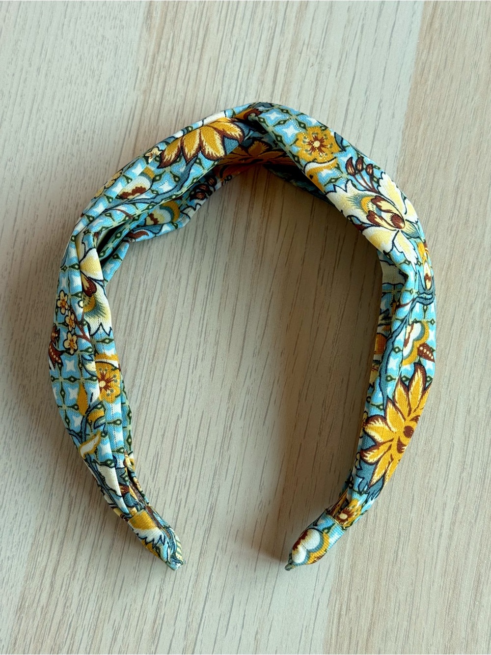 Anthropologie Mosaic Knotted Headband Floral Aqua Green Mustard Boho Bohemian